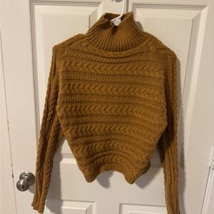 Cable Knit Turtleneck Sweater - Mustard